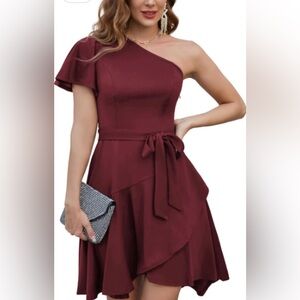 Grace Karin Burgundy Asymmetrical One Shoulder Cocktail Dress sz XL